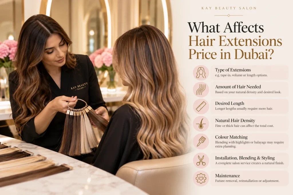 Factors affecting hair extensions price in Dubai at Kay Beauty Salon